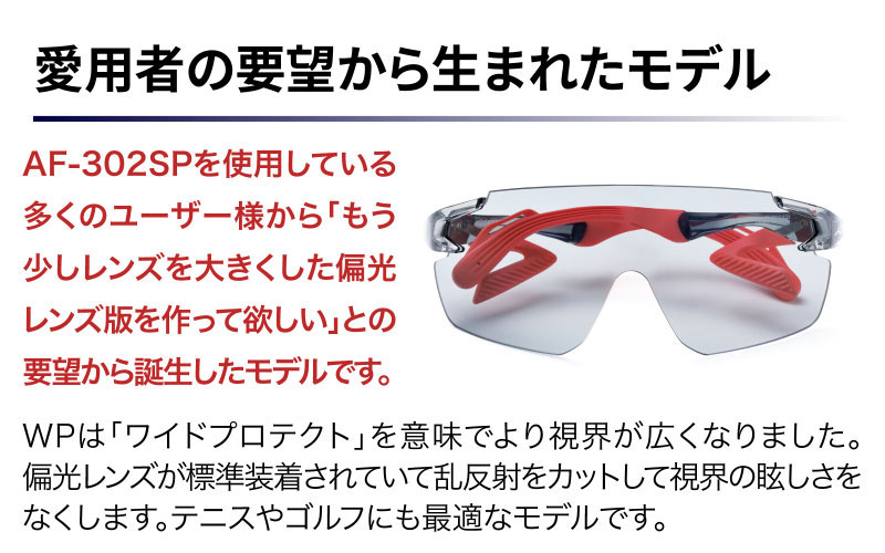 鼻パッドのないサングラス「エアフライ」 AF-302 WP （偏光レンズ装着版）