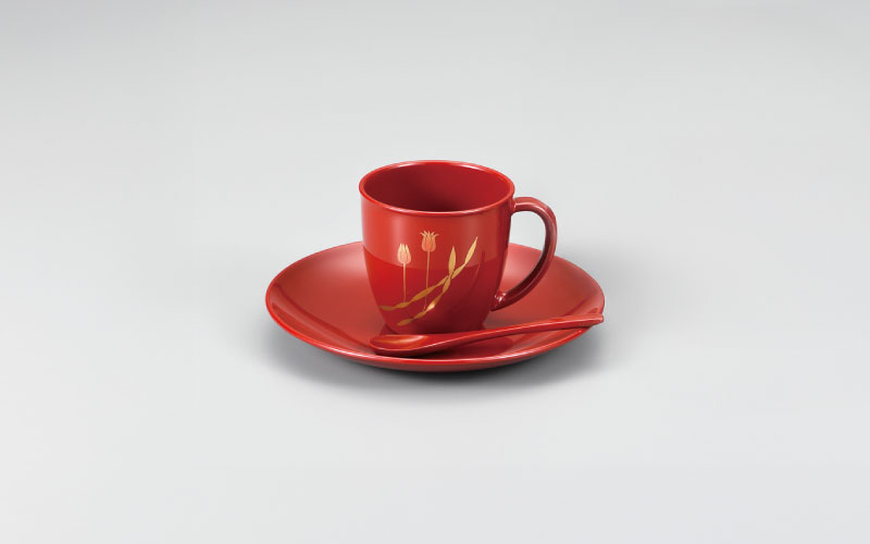 越前漆器★伝統の洗練された美しさ『珈琲カップ１組（チューリップ・コスモス）』