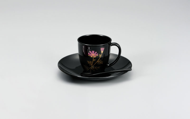 越前漆器★伝統の洗練された美しさ『珈琲カップ１組（チューリップ・コスモス）』