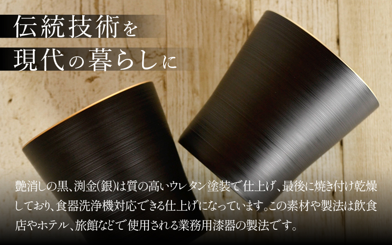 【食洗機対応！】【選べるカラー】黒刷毛目 タンブラー 渕金/渕銀/ペアセット