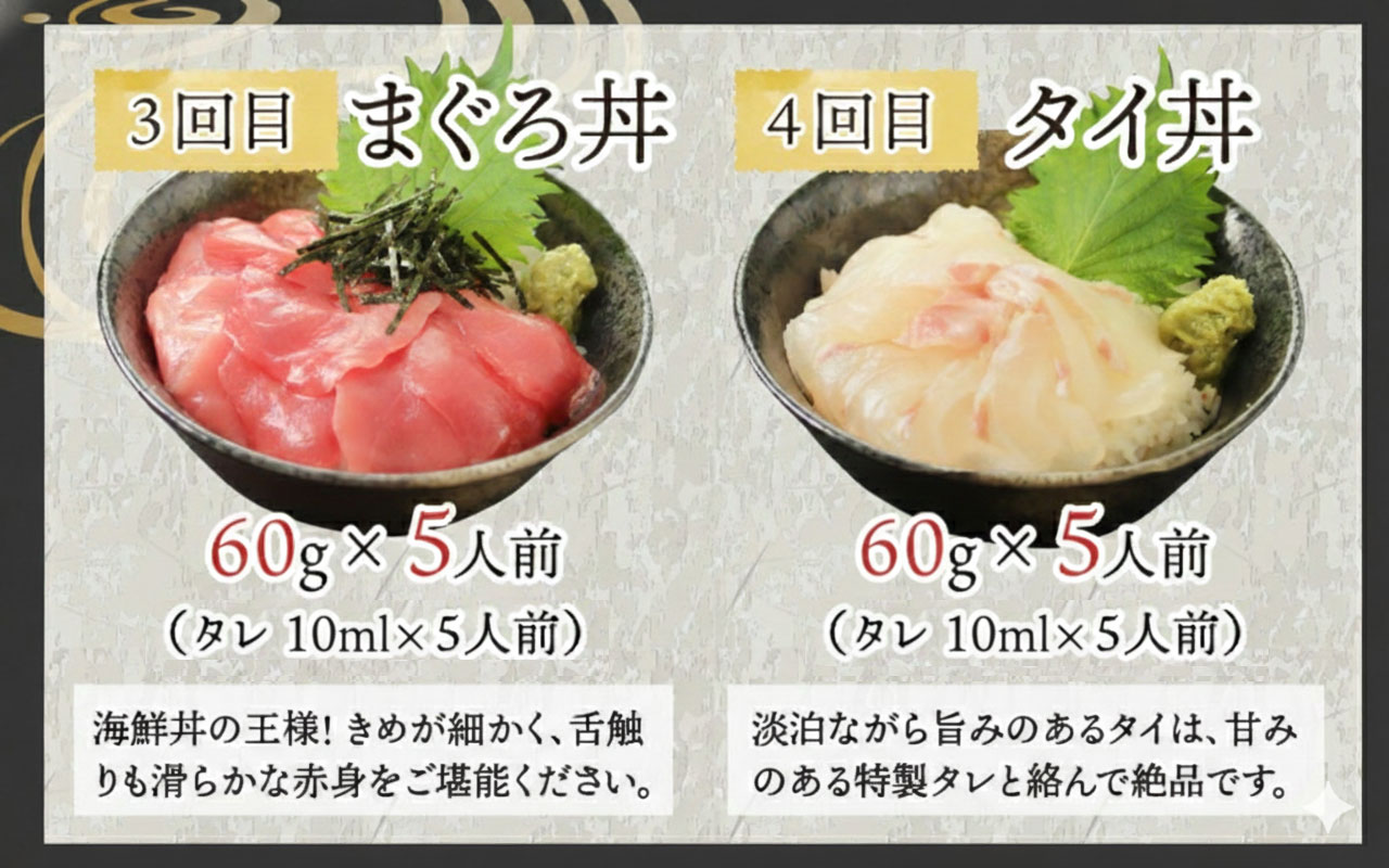【定期便】【6ヶ月連続お届け】 【刺身用】おまかせ海鮮丼の具 60g（タレ付）× 5人前 × 6回【最新の冷凍技術】