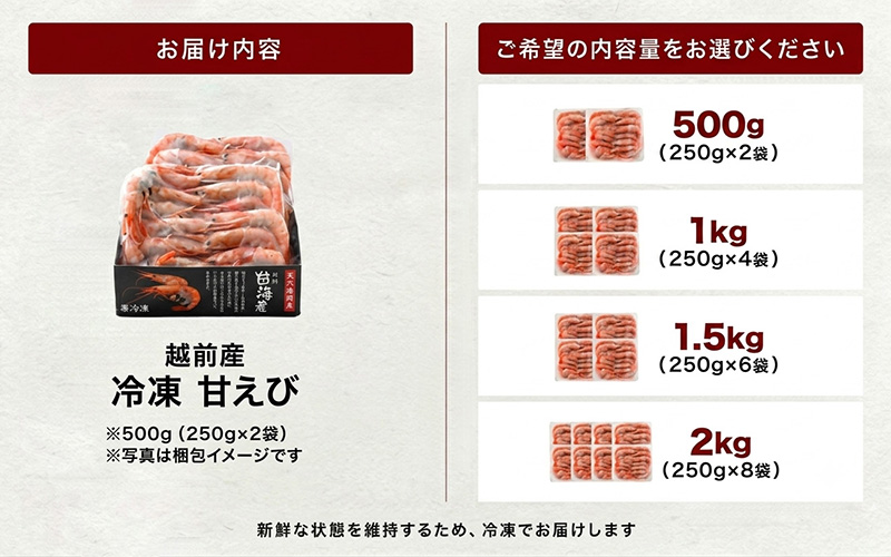 【選べる容量！】【小分け】越前産冷凍甘えび 500g / 1.0kg / 1.5kg / 2.0kg