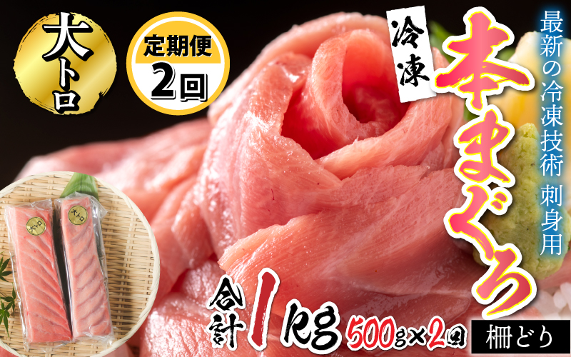 【定期便】【2ヶ月連続お届け】 刺身用!本マグロ 大トロ(柵どり) 500g × 2回【最新の冷凍技術】