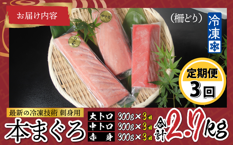 【定期便】【3ヶ月連続お届け】 刺身用！本マグロ堪能セット（柵どり） 計900g × 3回 【最新の冷凍技術】