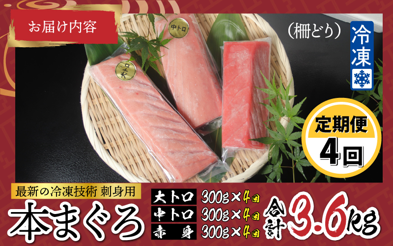 【定期便】【4ヶ月連続お届け】 刺身用！本マグロ堪能セット（柵どり） 計900g × 4回【最新の冷凍技術】