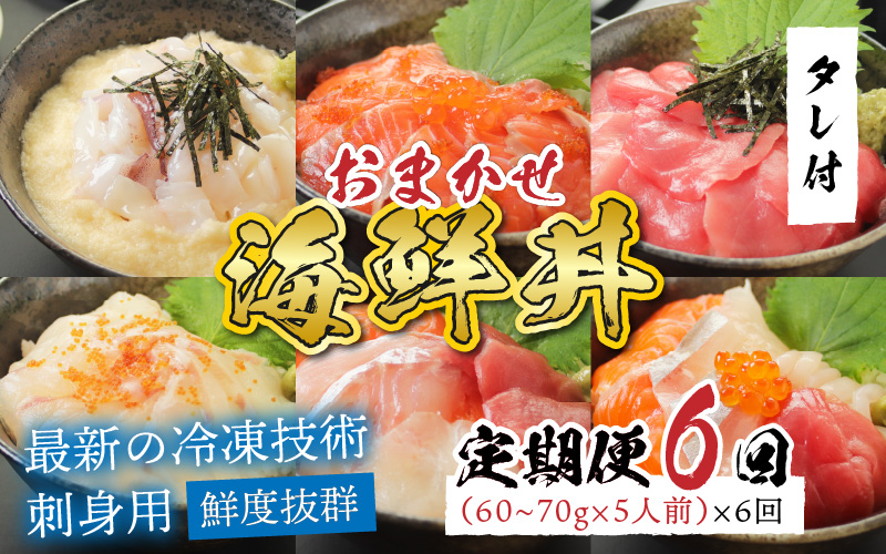 【定期便】【6ヶ月連続お届け】 【刺身用】おまかせ海鮮丼の具 60g(タレ付)× 5人前 × 6回【最新の冷凍技術】