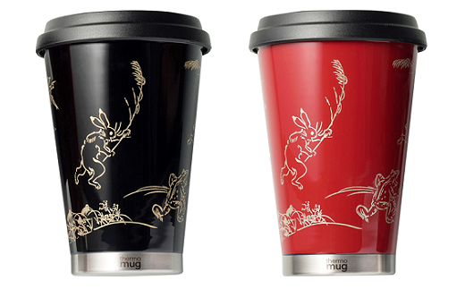 thermo mug×越前漆器『うるしモバイルタンブラー 鳥獣戯画』黒