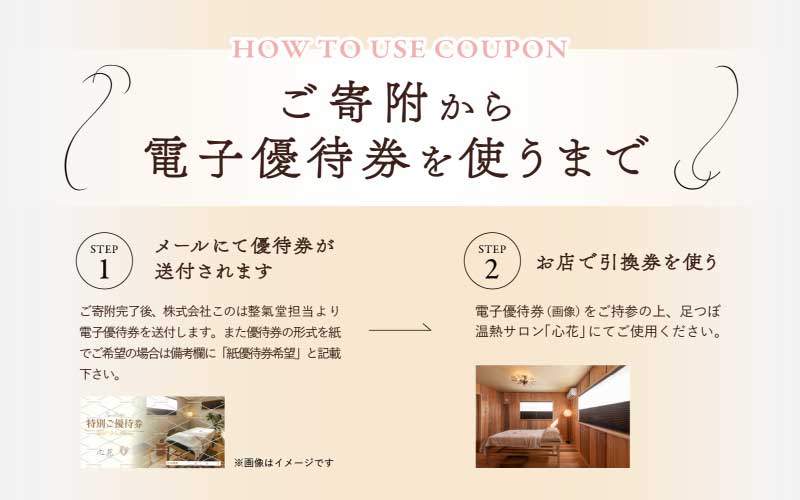 足つぼ温熱サロン心花にてご利用できる　ご優待券（3,000円相当）