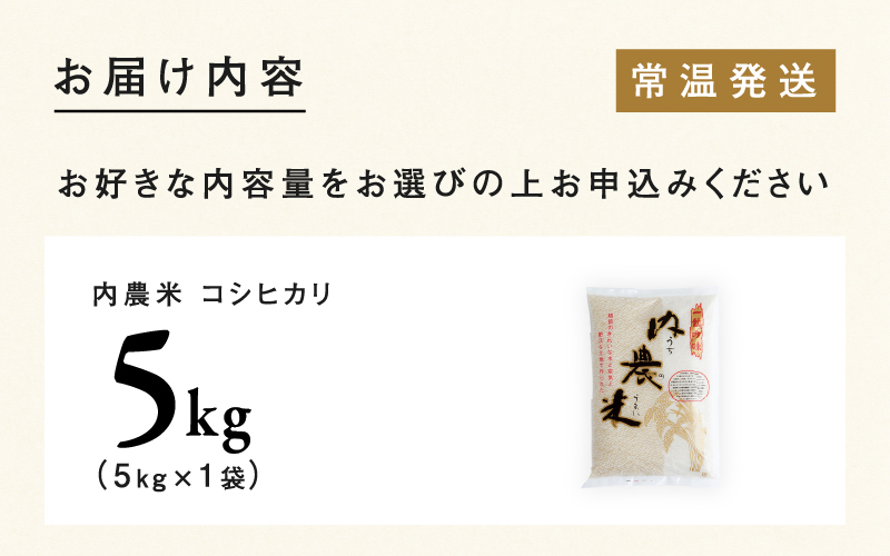 【令和7年産 新米！】【2025年9月下旬以降 順次発送予定】福井県産 内農米 コシヒカリ 5kg