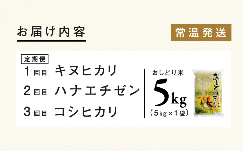 【令和7年産新米！】【2025年10月上旬以降 順次発送予定】【3ヶ月連続お届け】令和7年産 おしどり米 3種類食べ比べ定期便 5kg × 3回 計15kg