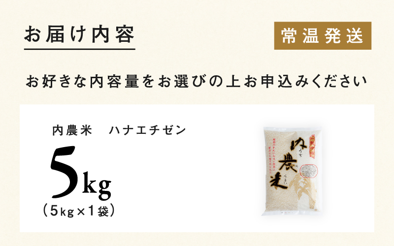 【令和7年産新米！】【2025年9月中旬以降 順次発送予定】福井県産 内農米ハナエチゼン 5kg