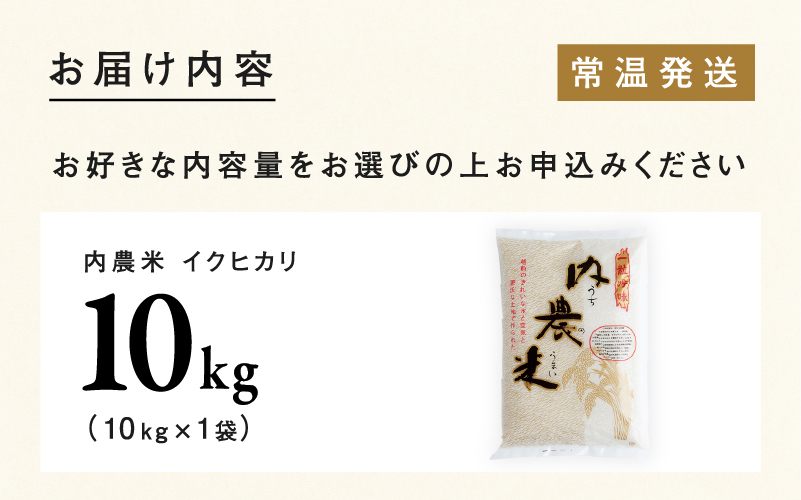 【令和８年産新米！】【先行予約】【2026年9月下旬以降順次発送予定】福井県産 内農米 イクヒカリ 5kg / 10kg
