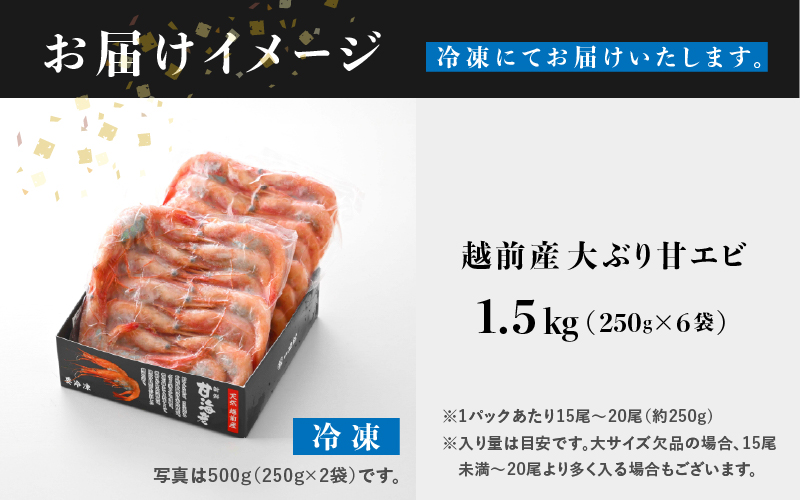 【小分け】越前産 冷凍 甘えび 大サイズ 約250g ×6パック 合計約1.5kg