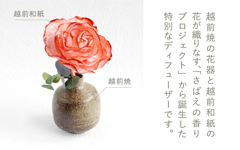 和紙の花　ディフューザー「さばえの色と香り」 朱赤（しゅあか）