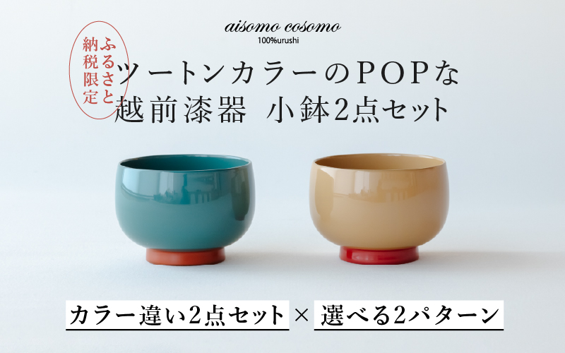 【ふるさと納税限定】【選べるセット】aisomo cosomo 小鉢2点セット ツートンカラーのPOPな越前漆器＜100%天然漆＞【老舗塗師屋創業230年】
