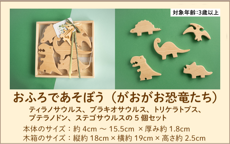 おふろであそぼう～がおがお恐竜たち～　福井県産ひのきの木のおもちゃ