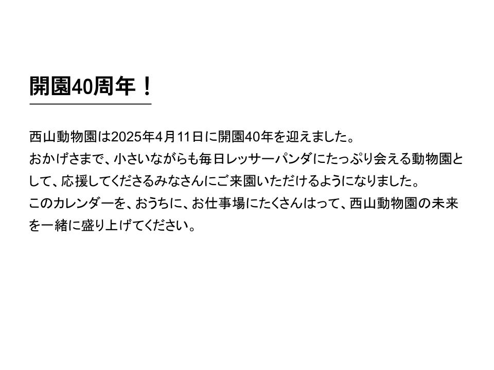 西山動物園レッサーパンダカレンダー2026